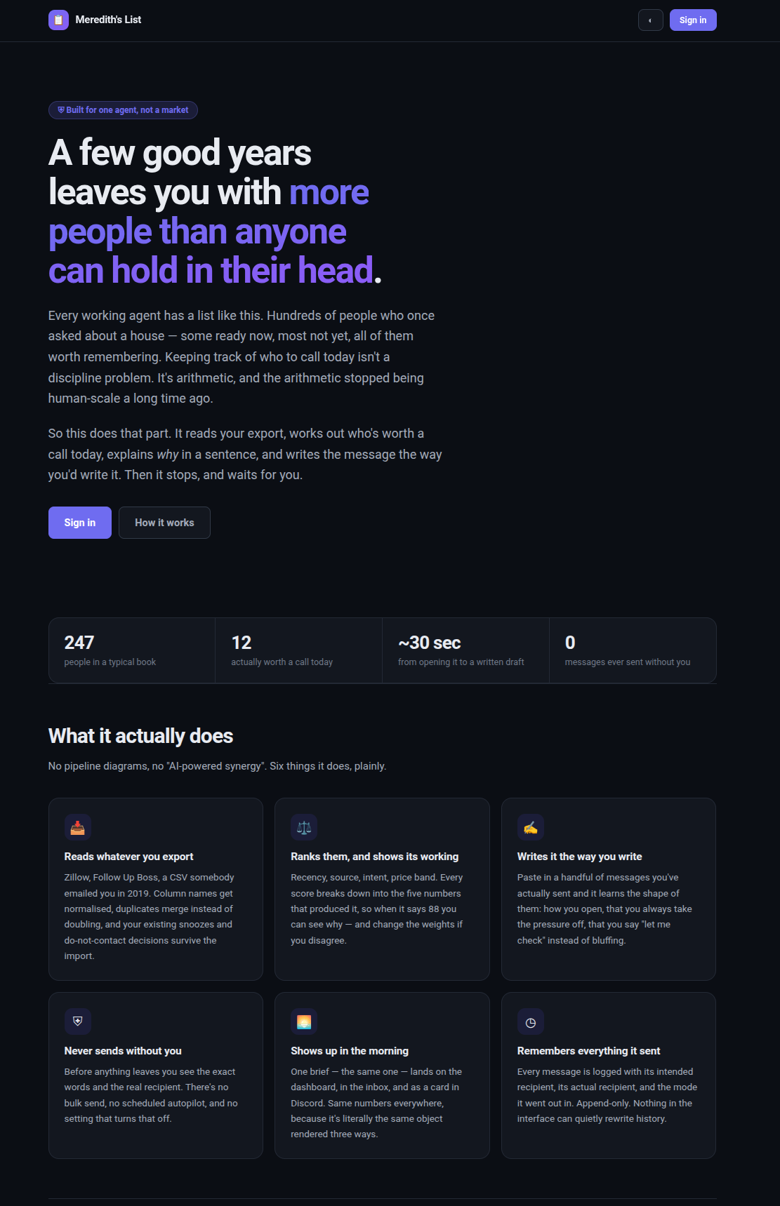 Meredith&rsquo;s List — landing page